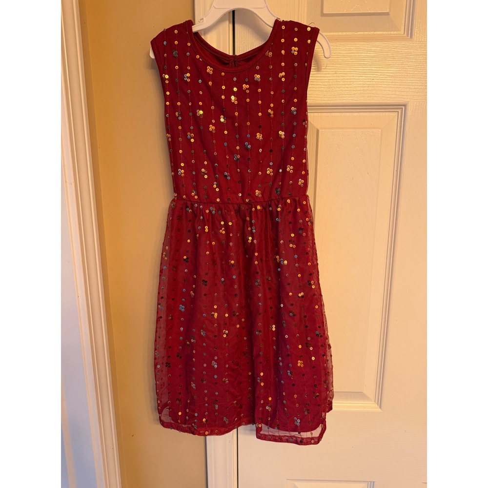 Dark red with gold sequins